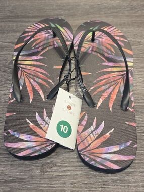 Shade & Shore Thong Flip Flop Sandals Women's Size 10 Black/Pink Tropical NWT